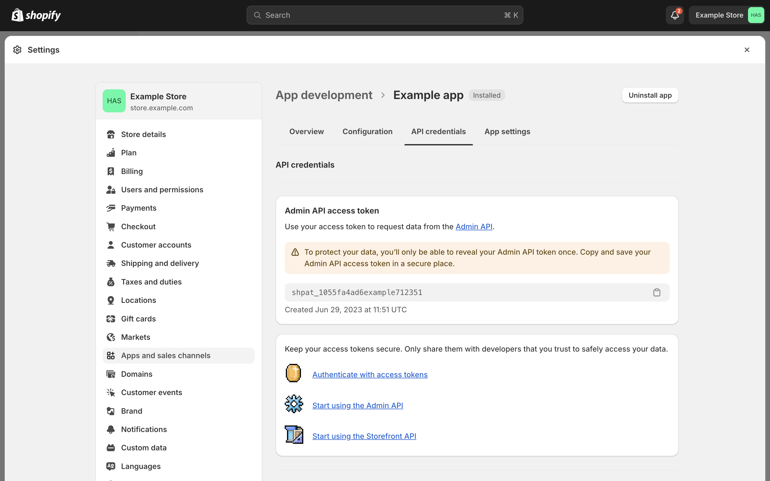 The access token becomes available straight from the interface.