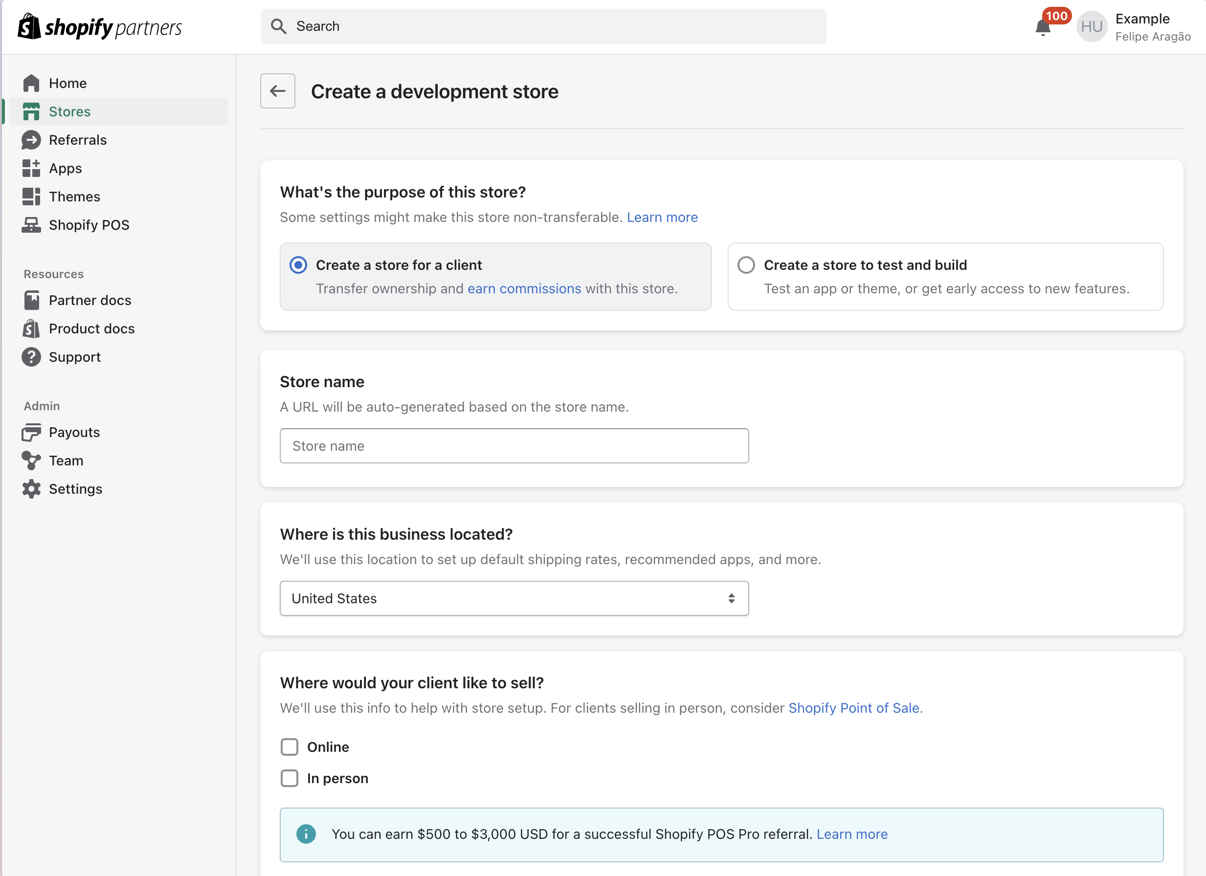 Create a test store from your partner dashboard for testing the OAuth flow below.